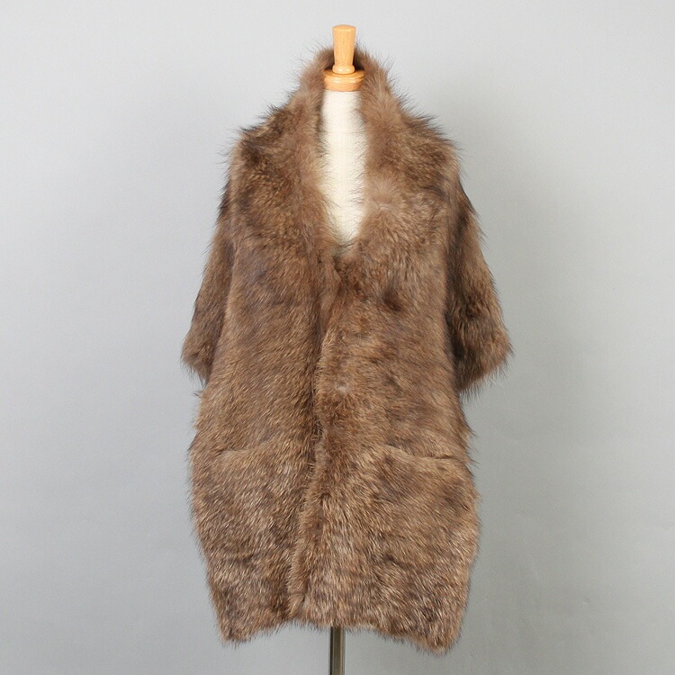 フィッシャー 編み込み ファー ストール ポケット付 セーブルブラウン 送料無料 レディース ギフト プレゼント