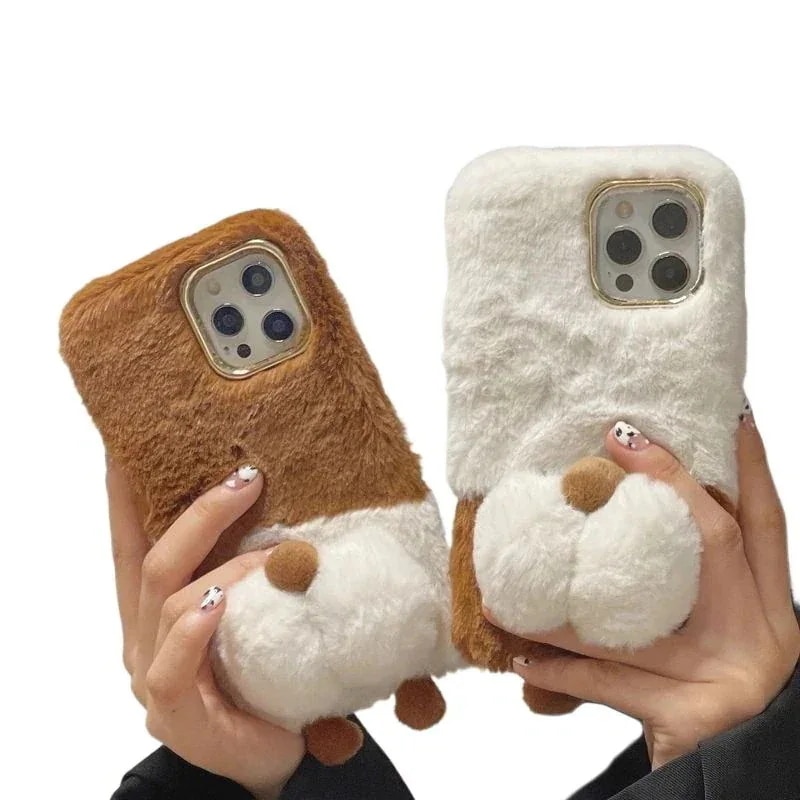 ボア モコモコ スマホケース 柔らかい かわいい コーギーのお尻 携帯電話ケース iPhone15141311 保護カバー