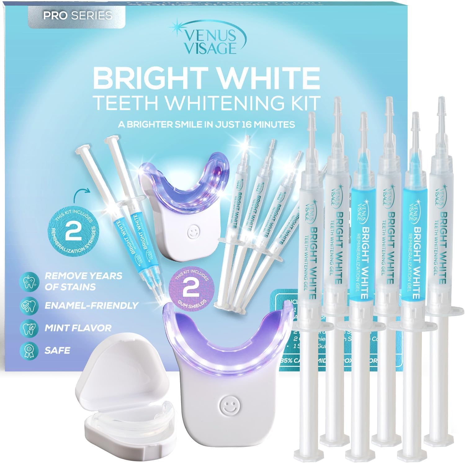 4X35%カルバミド過酸化物歯ホワイトニングジェル注射器2Xリメナライゼーションジェル注射器ホワイトナートレイLEDホワイトナー装置&シェードガイド付きVenus Visage LEDホワイトニ