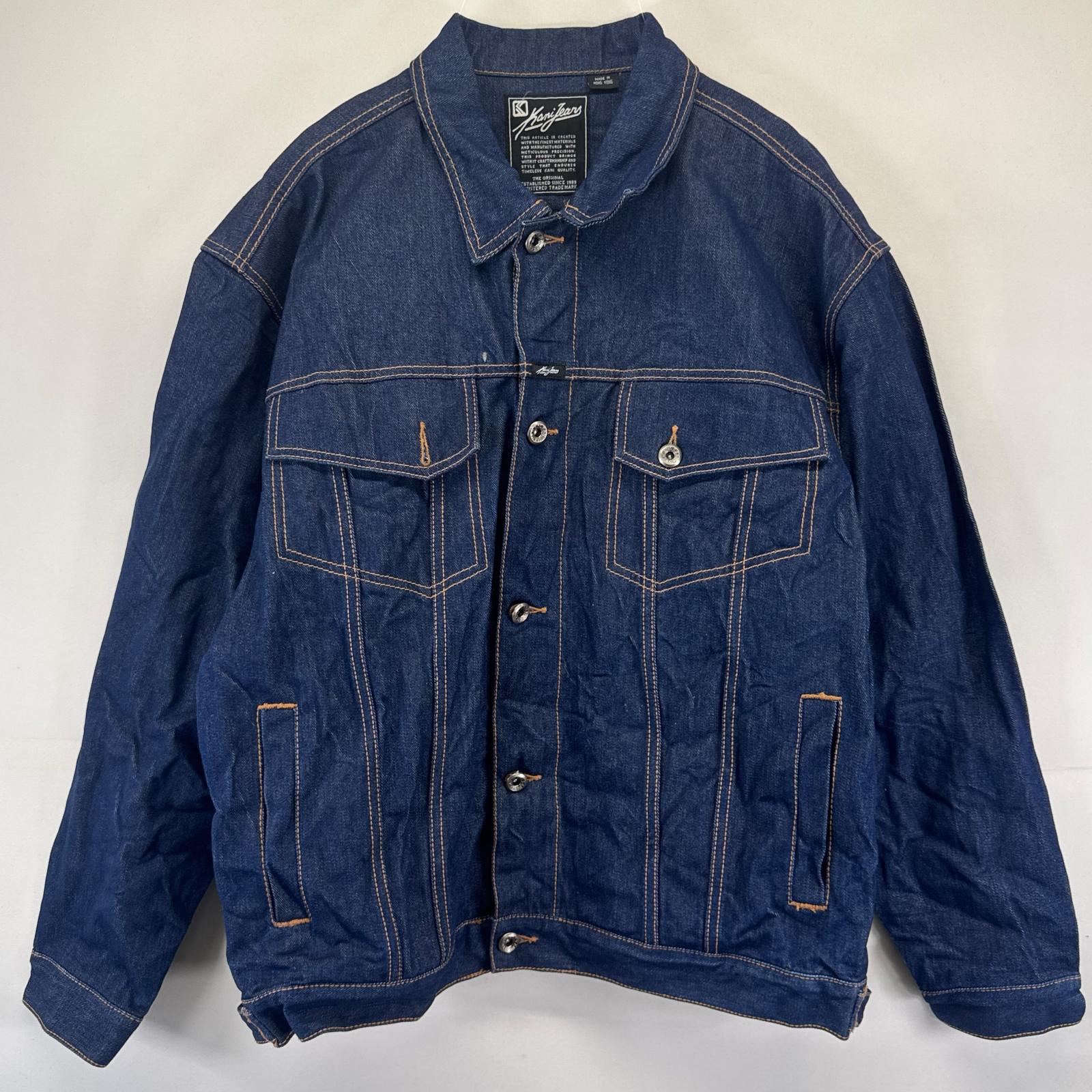 古着 カールカナイ Karl Kani デニム ジャケット フルジップ ワンポイント 刺繍 袖ロゴ 大きいサイズ ヒップホップ 2XL ブルー系 メンズ