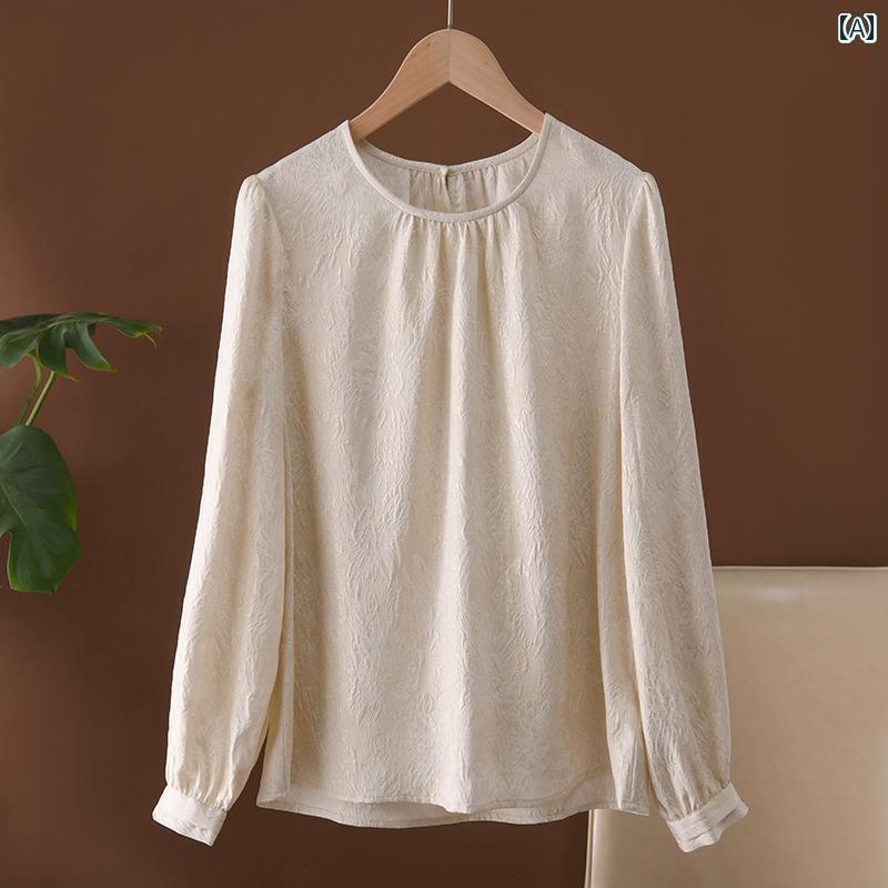 レディース　シャツ　レース な 金 ジャカード 通勤 高級 桑 シルク 長袖 シャツ 女性 25 春夏 トップ