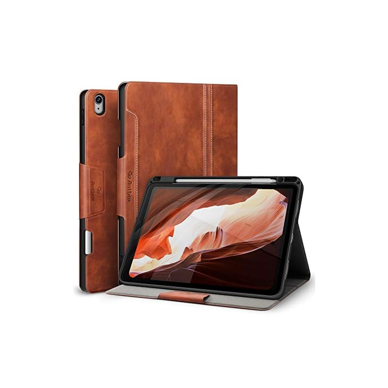 Antbox iPad Air第5/4世代 ケース 2022/2020 ペンシル ホルダー オートスリープ対応 iPad Air 第4/5世代 ケース ひび割れ防止 ソフトPUレザー製 iPad Ai