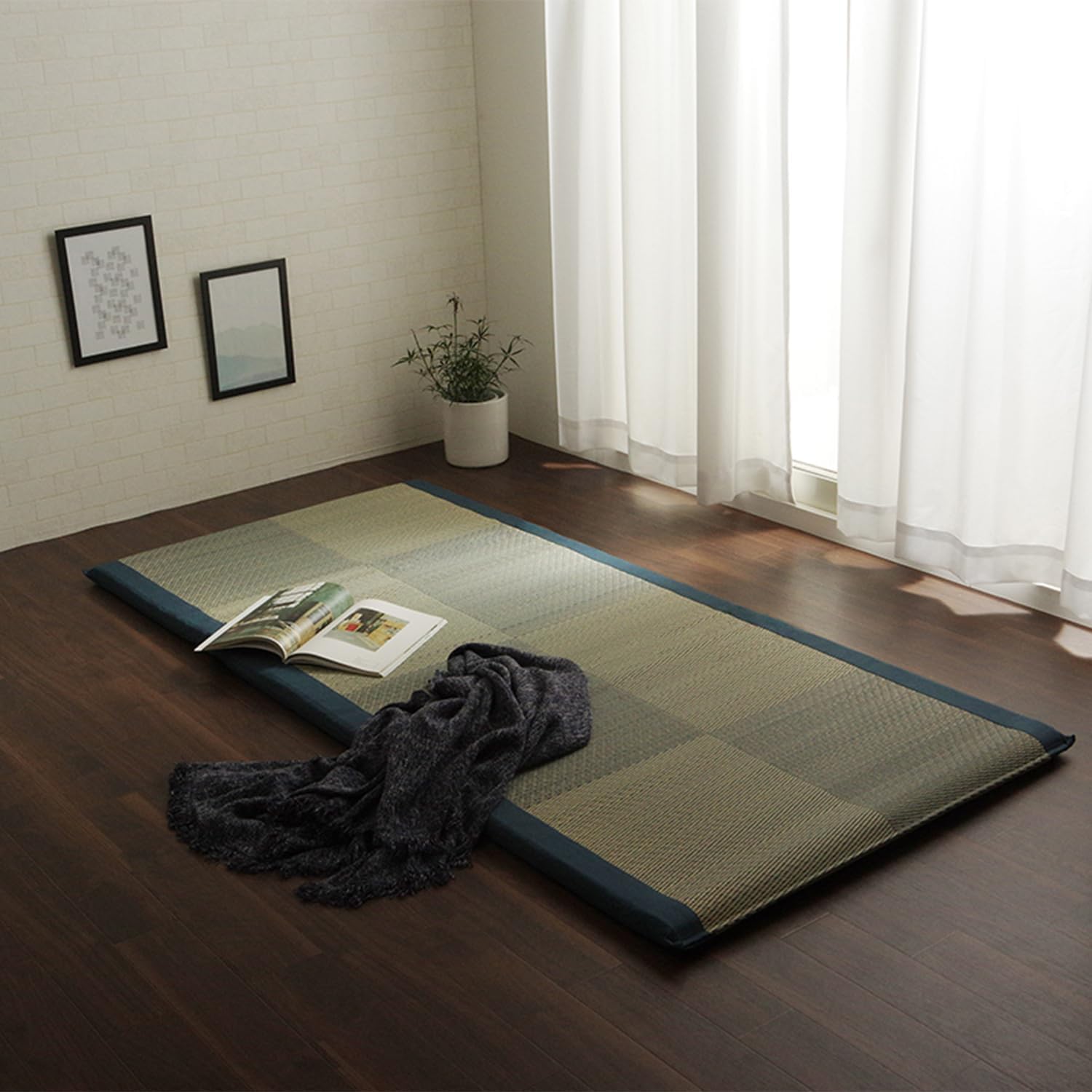 い草 シーツ 敷パッド ノアらくらく シングル ブルー 約90×200cm 日本製 中材:固綿40 #7557609