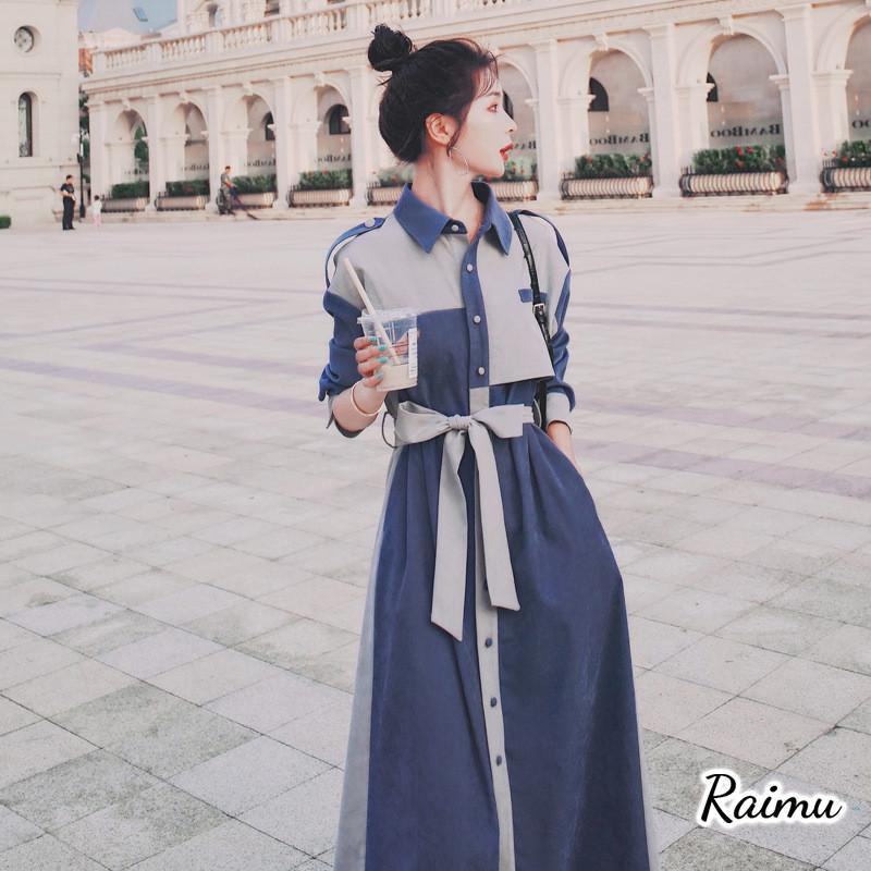 シャツワンピース ロング レディース 長袖 ミモレ丈 ワンピース ウエストマーク 着やせ おしゃれ ワンピース 体型カバー 春秋オシャレ韓国風 上品 通勤