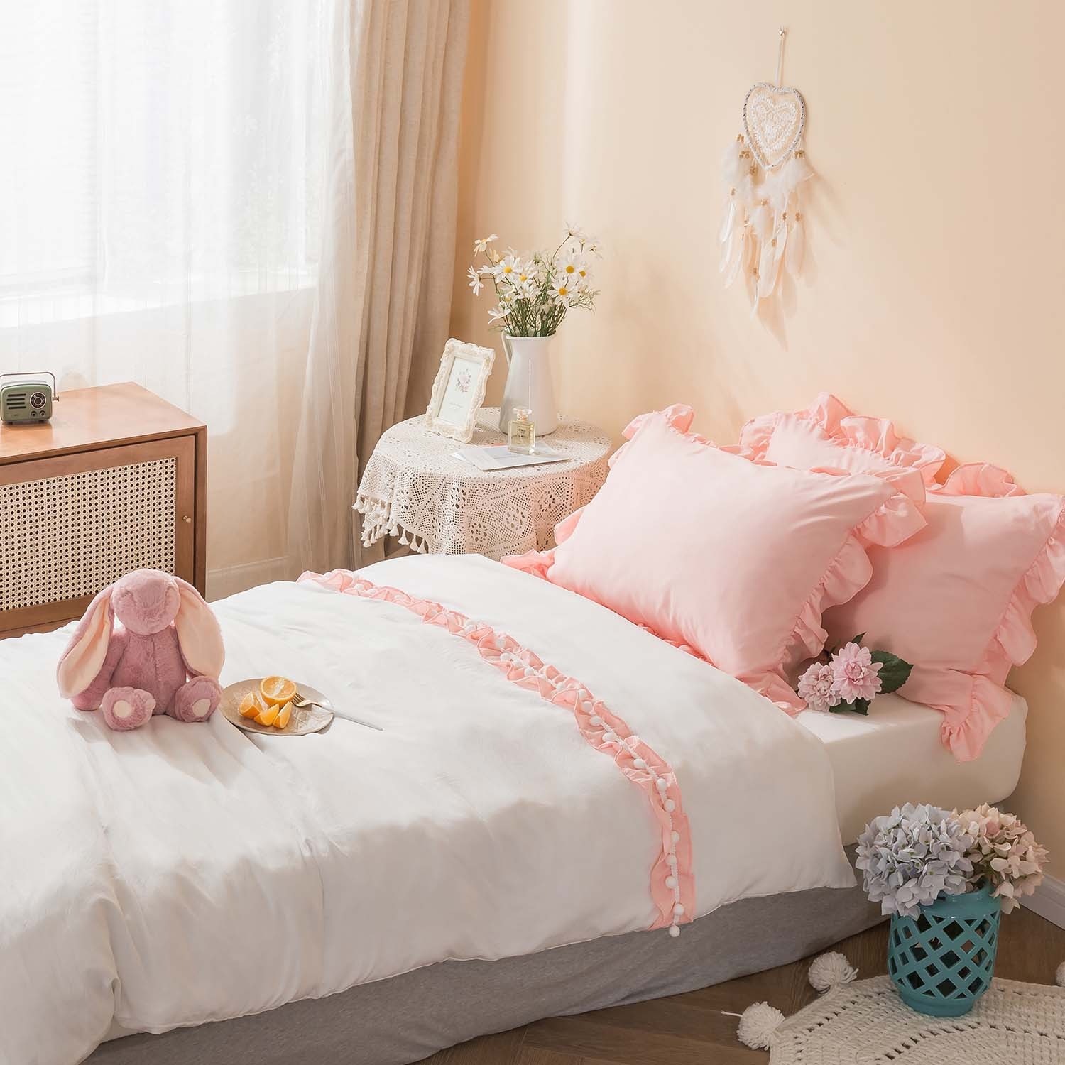 布団カバーセット ベッドカバー ボックスシーツ 布団カバー 寝具 4点セット かわいい ピンク 丸洗