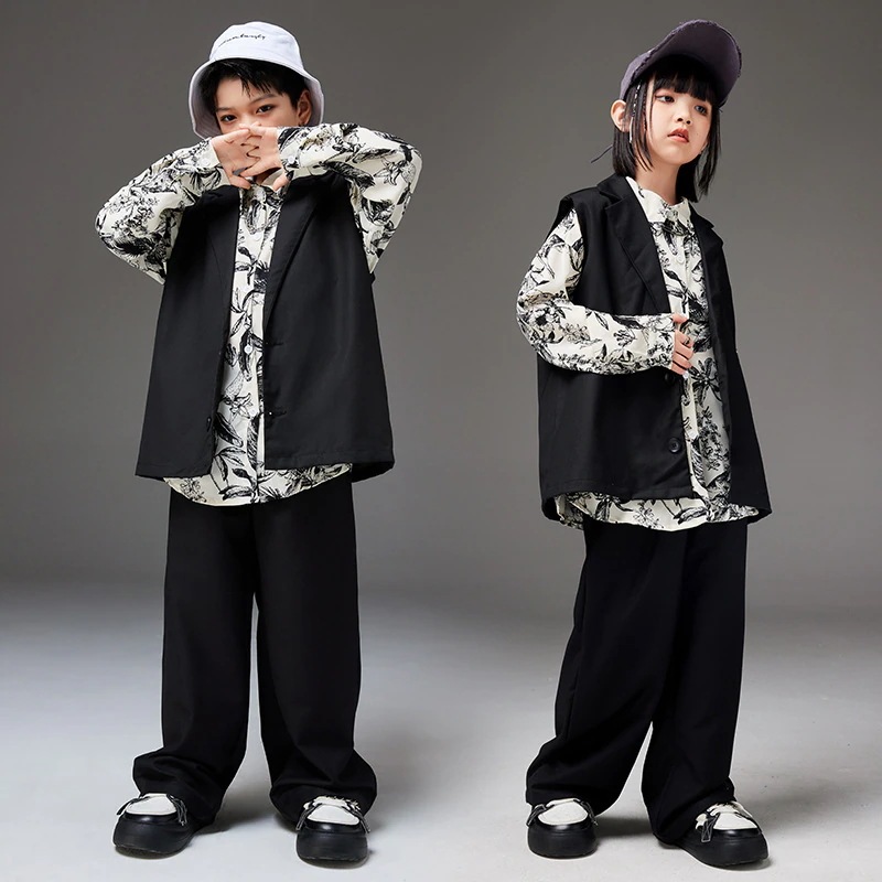 子供のストリートダンストレンディな服ヒップホップパフォーマンススーツスーツガールキャットウォークベストジャズダンスパフォーマンス服