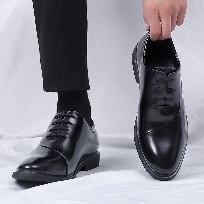 メンズレザーシューズビジネスフォーマルメンズブルー英国スタイルポインテッドトゥソフトソール身長アップ新郎ウェディングシューズ