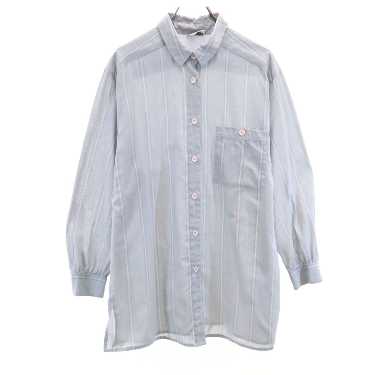 SIR JAMES シアジェームス 80s ヴィンテージ USA製 ストライプ柄 長袖 シャツ ライトブルー レディース 古着