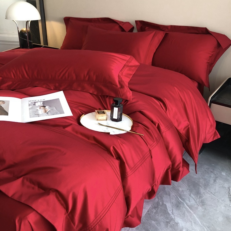 Xinjiang Pure Cotton Long Wipe Wipe Cotton 4ピースセット100フルトリプルサテンレッドウェディングドールホームテキスタイルベッド