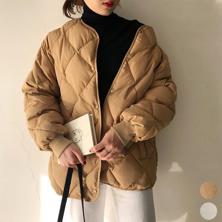 中綿 ジャケット レディース2024秋冬新作シンプルダイヤモンド格子厚手綿コートジャケット綿服ダウンジャケット・コート