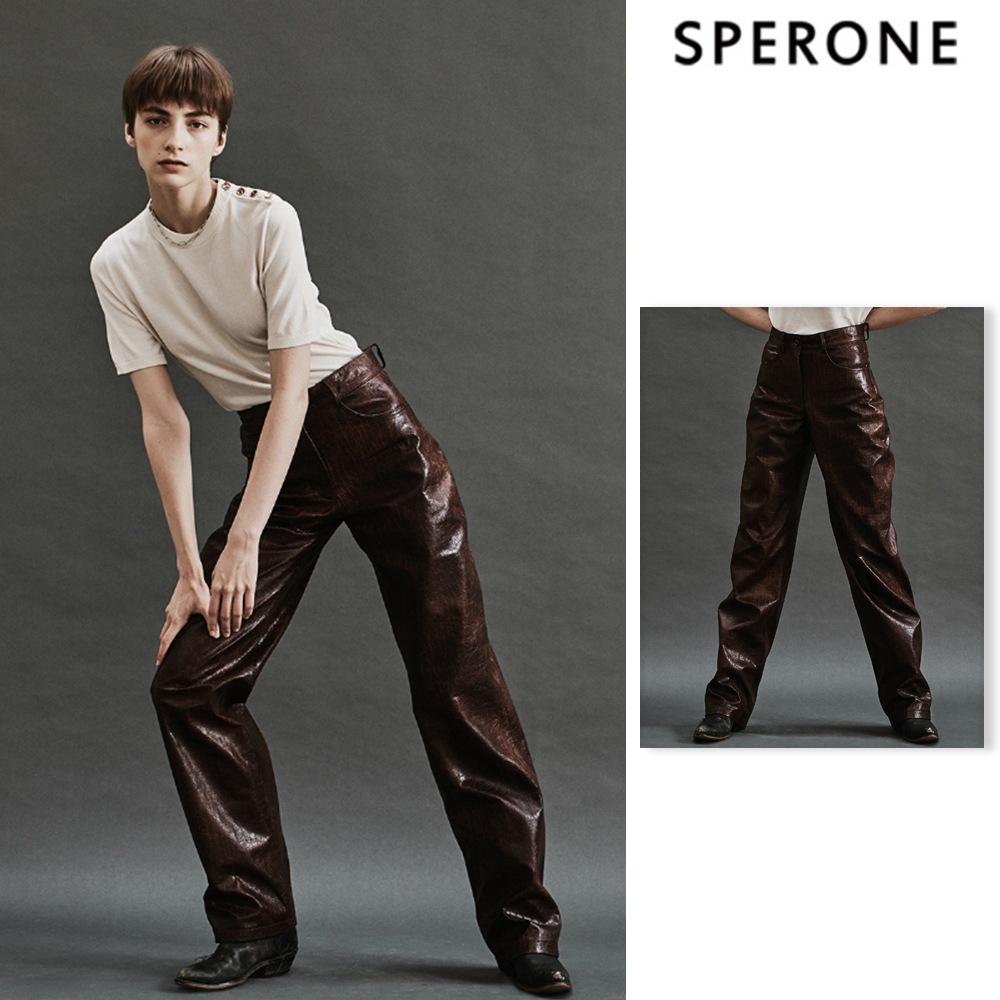 ロングパンツ SPERONE[SPERONE] Fox Crack Leather Pants