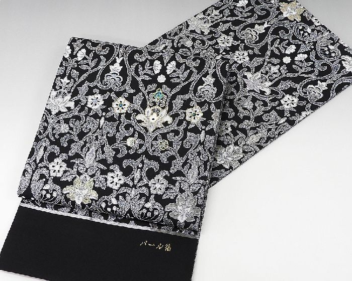袋帯 新品 正絹 西陣 京都イシハラ謹製 パール箔 唐花文様 袋帯 未仕立