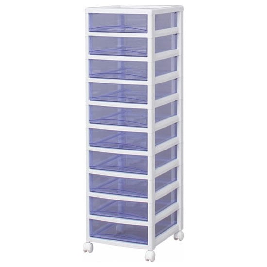 アイリスオーヤマ SCE-1000(WBL) スーパークリアチェスト 浅型引出し10段(ホワイト/クリアブルー) SCE1000WBL