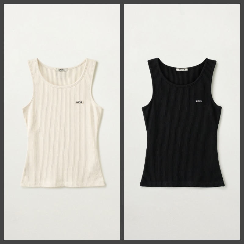 【SATUR】26SS (W) LOGO RIBBED SLEEVELESS : 2COLORS