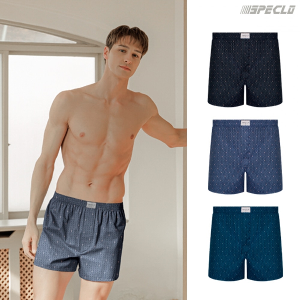 (Specklo) 80スレッドカウントランニングカイロコットントランクパンティーメンズスクエア下着 3点セット