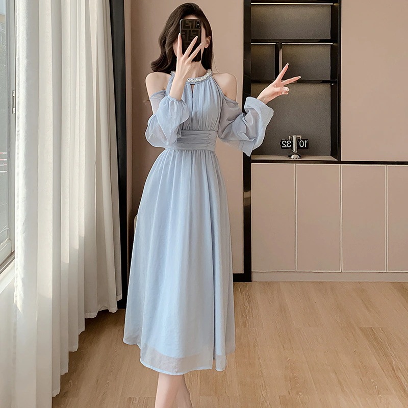 【急速出荷!】2025 新作 ワンピース 夏 半袖 長袖ワンピース ロングワンピース ロング シフォンワンピ ベアワンピ レースワンピ ドレス パーティードレス11 女性のための穏やかな青いスリムドレ