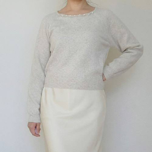 デイリー ラグラン カシミヤ パール セミクロップ ニット