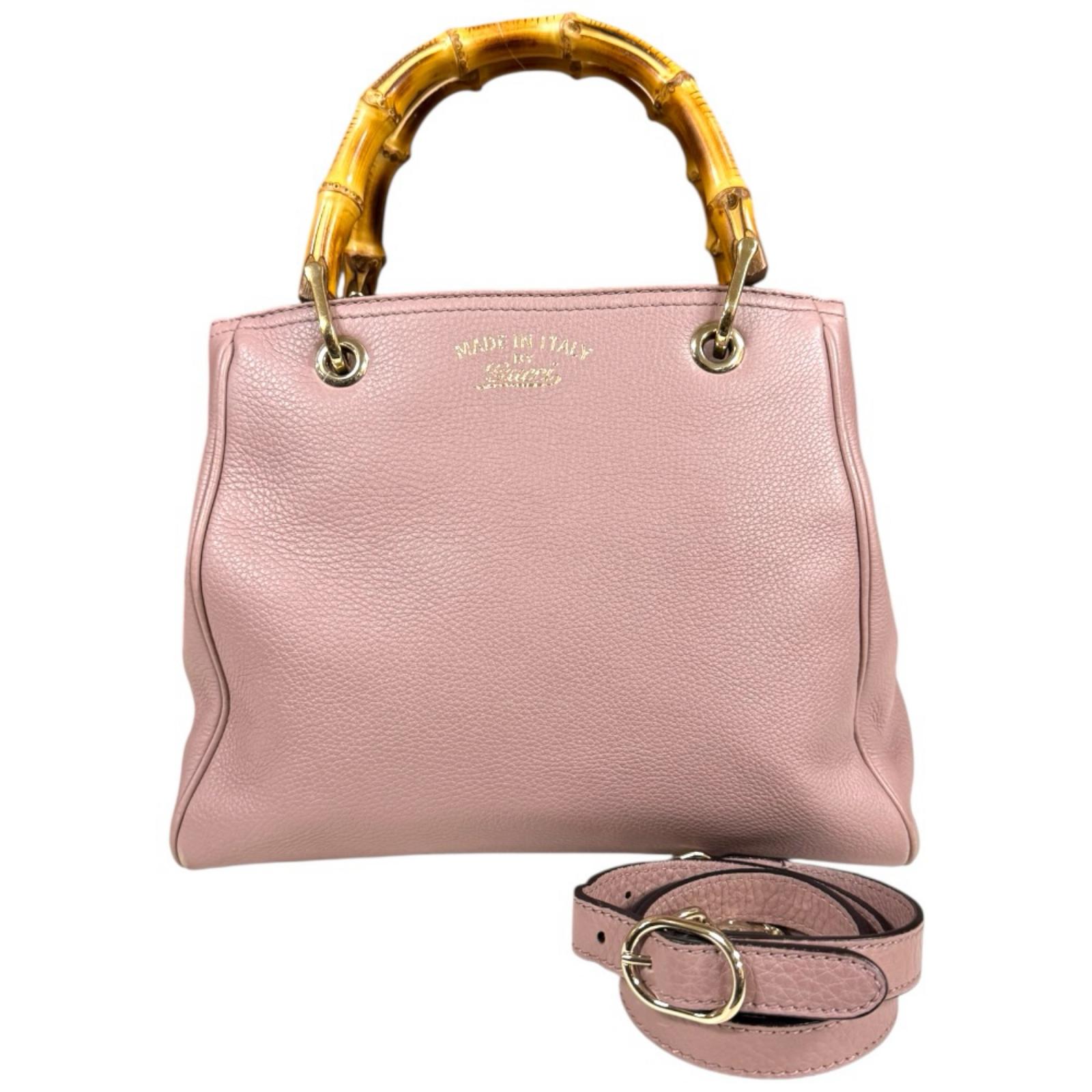 グッチ バンブー ショルダーバッグ レザー 336032 ピンク GUCCI 中古