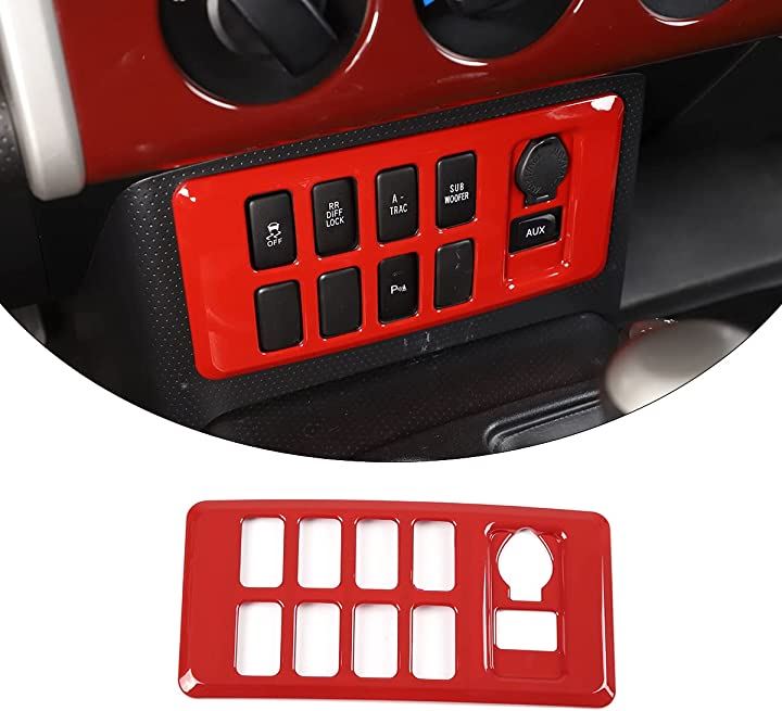 トヨタ FJクルーザー 2007-2021に対応 エアコンコントロールパネルカバー セントラルコントロールエアコンボタン 保護パネルフレーム 赤( レッド)