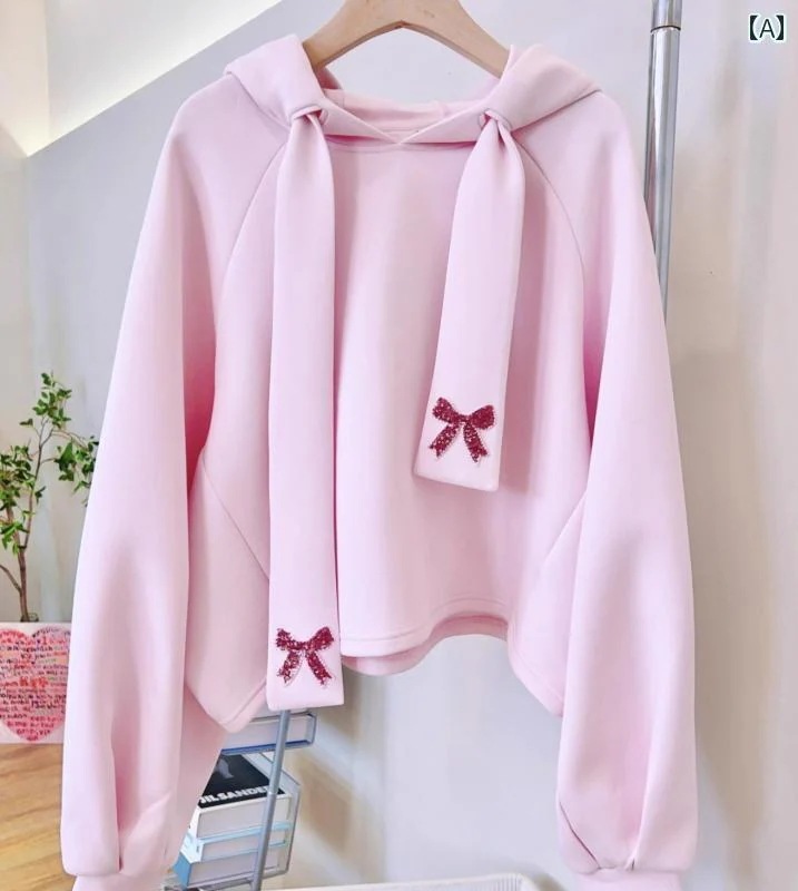 パーカー フーディー フード付き レディース プルオーバー 秋 刺繍 リボン スウェット かわいい ファッション ピンク