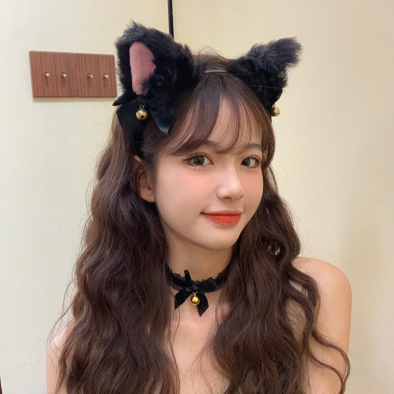 面白いベル猫耳ヘアバンドメス猫ヘアピン新年獣耳帽子新年ヘアピンヘッドバンド