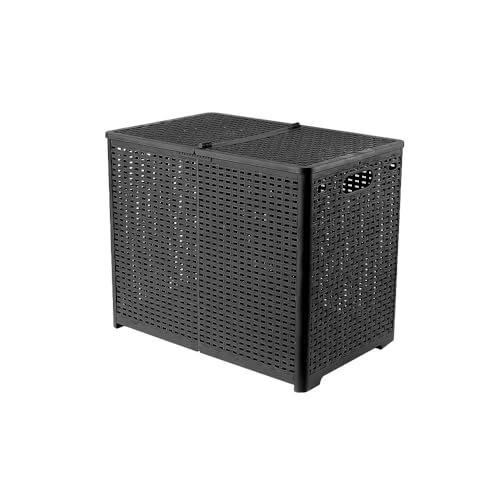 色：ダブルブラック ランドリー バスケット 洗濯カゴ 仕切り板付き 2つカゴ 蓋付き 折りたたみ 大