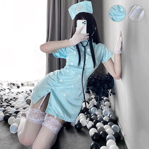 ナース 制服 ミニスカ 医者ごっこ コスプレ 衣装 セクシー 病院服 ナース服 水色 ホワイト 看護師 誘惑 大人 コスチューム 可愛い ハロウィン クリスマス イベント 仮装 la255n1n1la