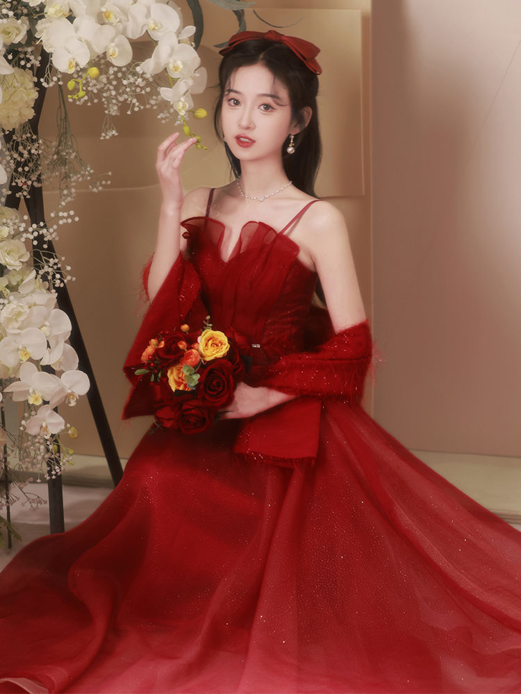 ウェア花嫁結婚婚約2024風成人式イブニングドレスベールスカートレディース