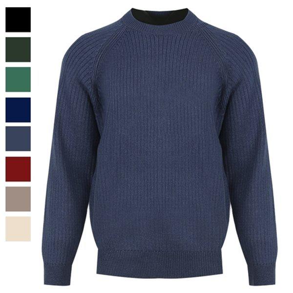 メンズ マドレーヌ ラグラン 長袖 ラウンド ニットTシャツ AT-KN-Q037-ブルー