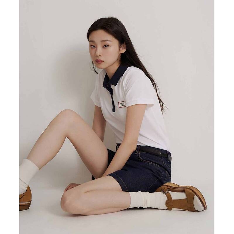 BEANPOLE LADIES [HUNTER] カラーブロック スリムフィット ピケTシャツ ホワイト (BF6642K031) BF6642K031 423102