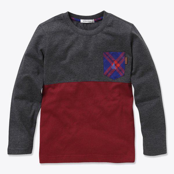 レッドカラーブロック配色ラウンドネックTシャツ (BK4C418A26)