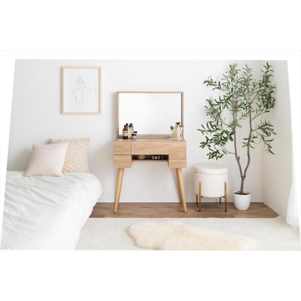 ドレッサー メイクデスク おしゃれ ナチュラルモダン ミラー ワイド USB コンセント かわいい 収納 棚 木製 省スペース コンパクト