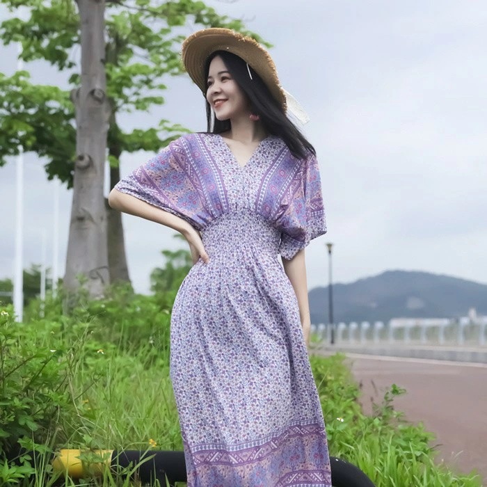 リゾートワンピース レディース サマードレス ロング マキシ丈ワンピース バックシャン Aライン 水着の上に着る服 ハワイ 沖縄 旅行用 大人 20代 30代 40代 可愛い お洒落 花柄 シャー