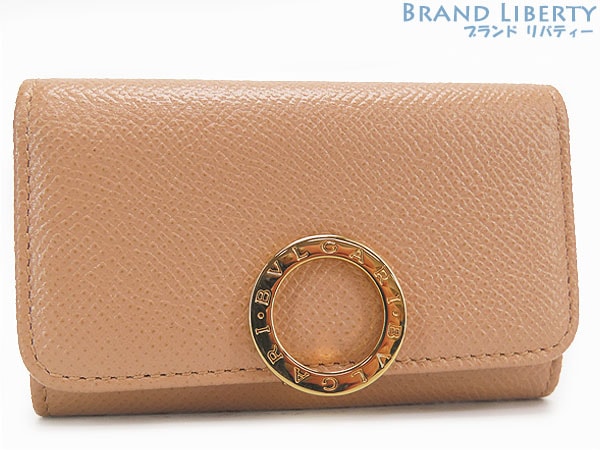 超美品ブルガリブルガリブルガリロゴクリップ6連キーケースキーリングキーホルダーピンクベージュゴールド金具291019