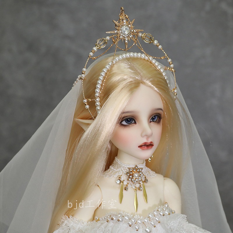 BJD ドールアクセサリー 王冠 耳飾り ベール 3点セット 幼SD/MSD/SDサイズ用