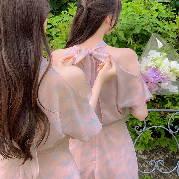 2丈タイプオフショルダーシフォンワンピース op15732