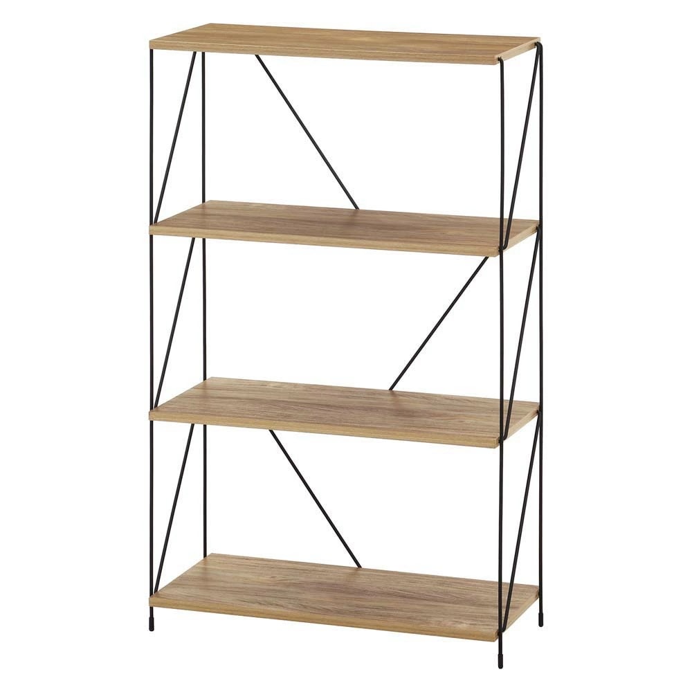 不二貿易 EZBO ワイヤーラック 4段 60幅 オークナチュラル 77563 組立簡単 収納 片付け インテリア リビング 家 居間 茶色