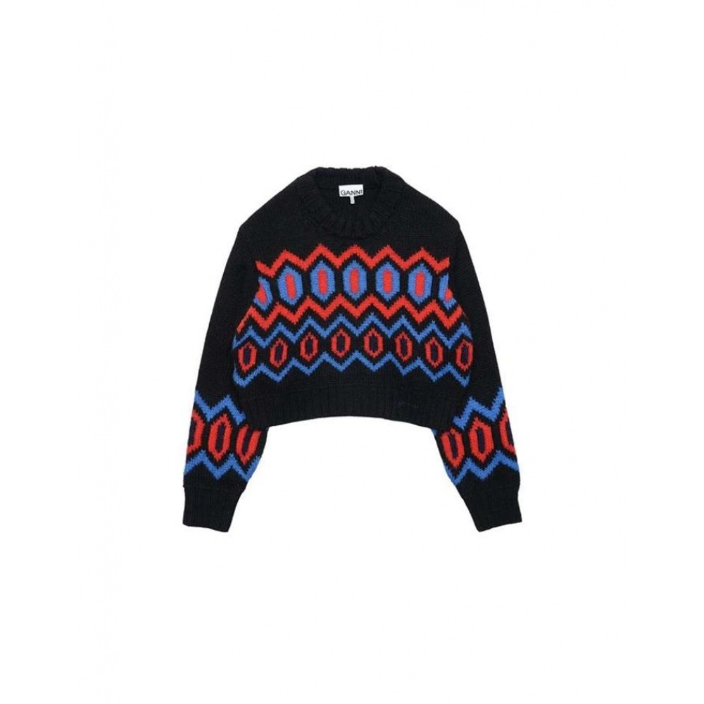 GANI 女性用チャンキーグラフィックウールクロップニット K2011-099