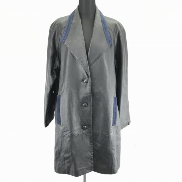 本革/シープスキン/レザーコート/アウター【Womens size-F/黒】羊革/シングル/3釦/膝丈/総裏地仕様/シンプルBC126W