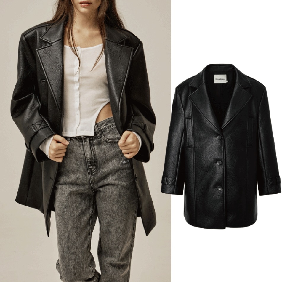 【threetimes】24FW Ben leather jacket レザージャケット Qoo10] threetimes 24FW Ben leather jac : レディース服