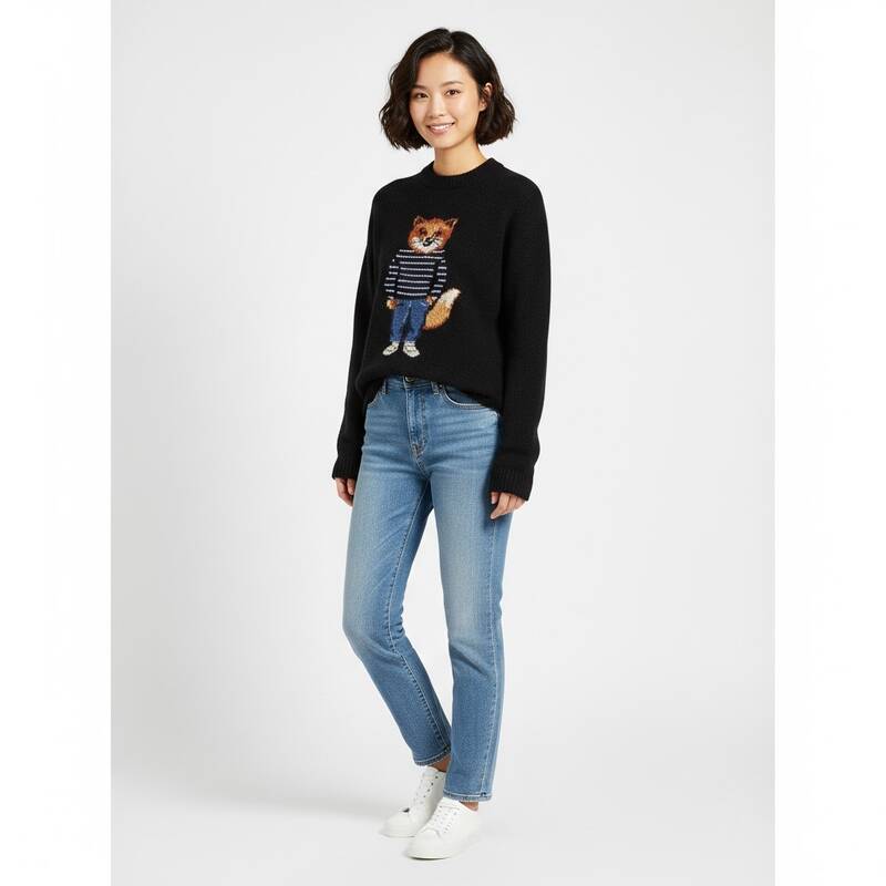 メゾンキツネ ドレスドフォックス ウールニット ブラック レディース PW00812KH0002 P199