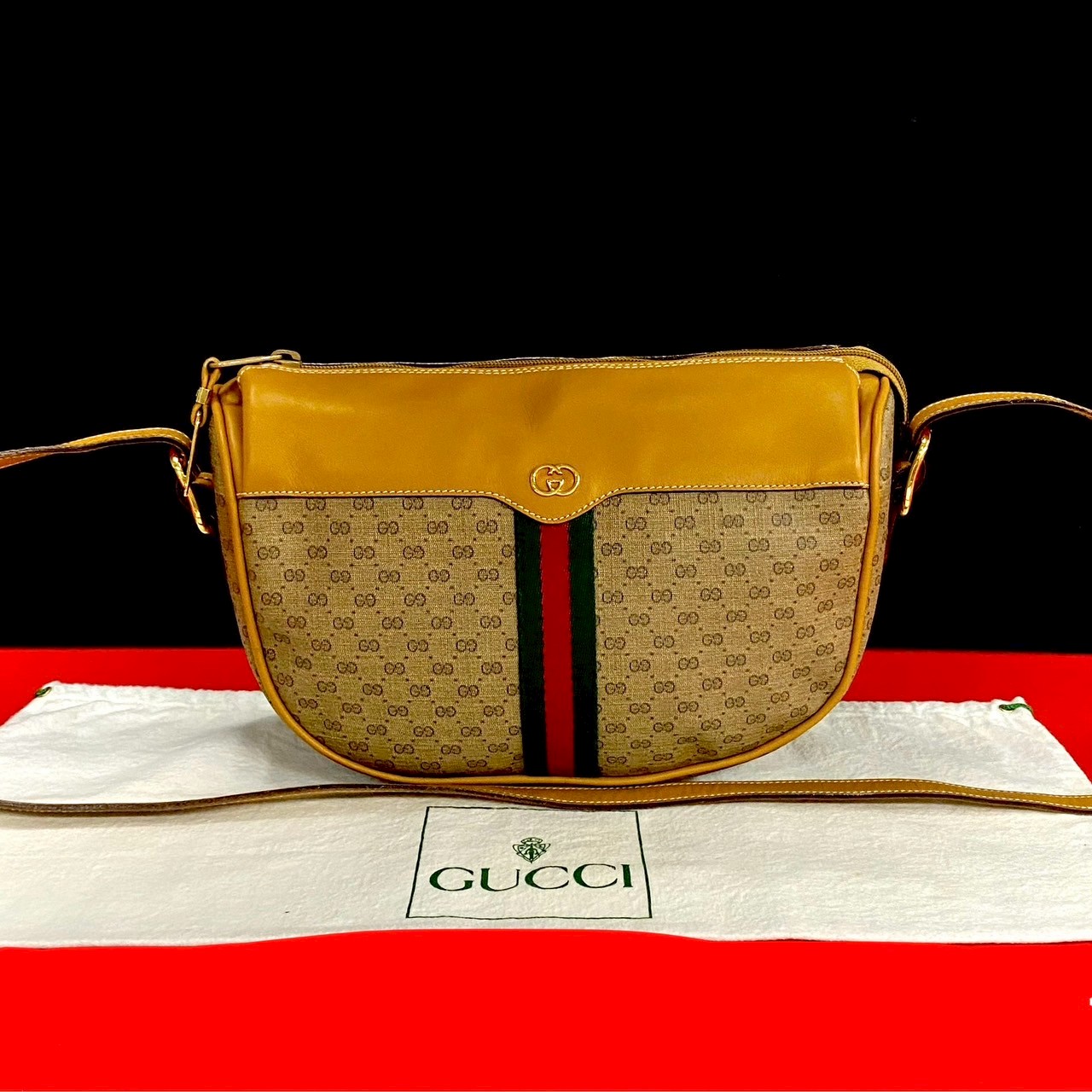 ヴィンテージ シェリーライン マイクロGG ロゴショルダーバッグ レザー PVC ブラウン 174-9