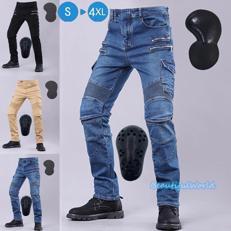 バイクパンツ メンズ ライダーパンツ バイクウェア オートバイ プロテクター付き ジーンズ デニム 転倒防護 膝当て 耐久 耐衝撃 膝パッド レーシングパンツ/24mtckz22