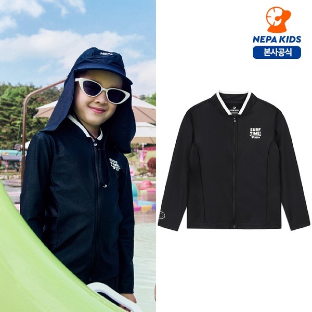[ネパキッズ] ネパキッズ/ヘッドクォーター KKD3017 シックブラックラッシュガードジップアップトップ
