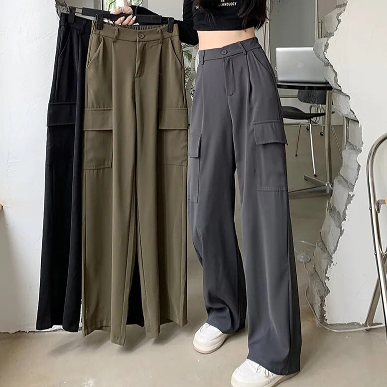 3color レディース サイドポケットワイドパンツ カーゴパンツ ロングスラックス パンツ