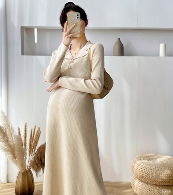 マタニティ ワンピース デート モテアイテム ミモレ丈 長袖 ウール 可愛い きれいめ 上品 おしゃれ かっこいい 可愛い ラブリー キュート ガーリー クール モード系 セクシー エレガント