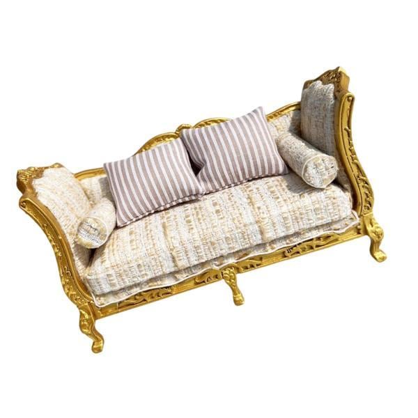 ミニチュア木製ソファ ゴールド ドールハウス デコレーション 1:12 ドールハウス リビングルーム ダブルソファ用