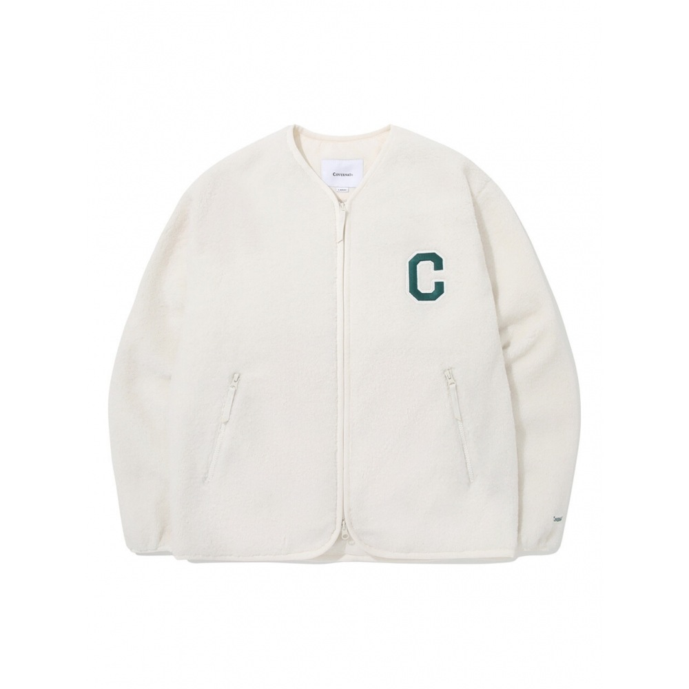 COVERNAT 24FW C ロゴノーカラーシェルパジャケットアイボリー