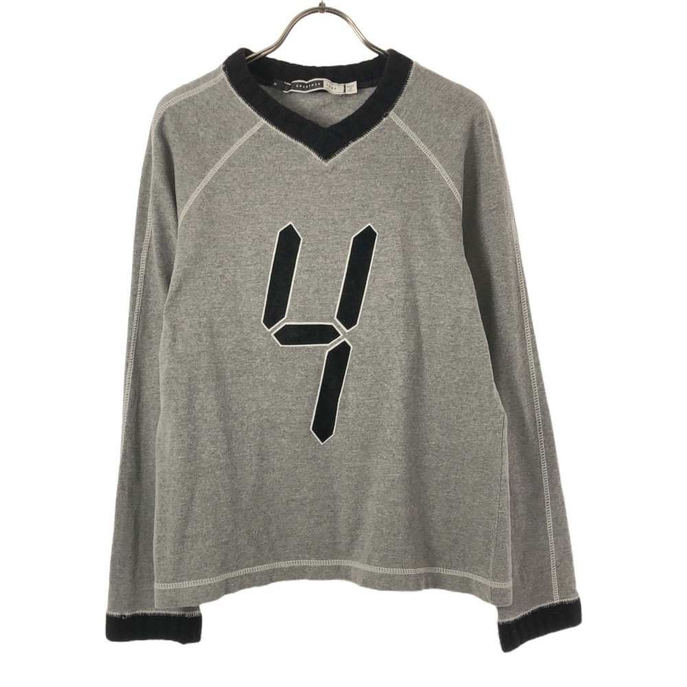 イタリア製 長袖 Vネック Tシャツ M グレー ロンT メンズ