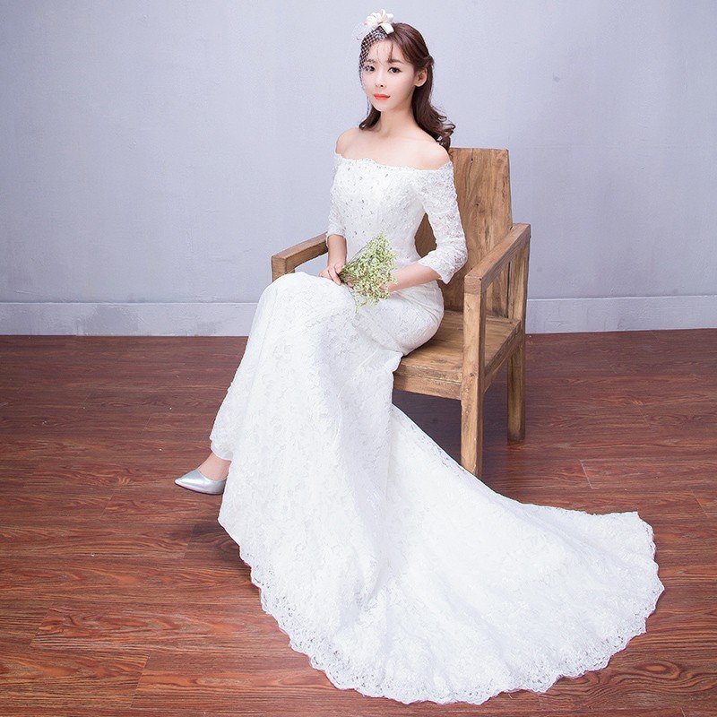 ウェディングドレス 結婚式 マーメイドライン 長袖 花嫁 ウエディングドレス 安い ロングドレス マーメイドドレス 二次会 ブライダル 披露宴 白 大きいサイズ